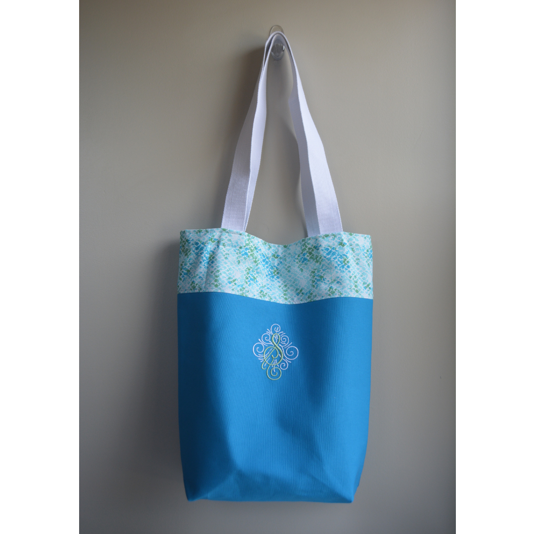Monogrammed Canvas Tote Bag in Blue and Green | Adventures in ...